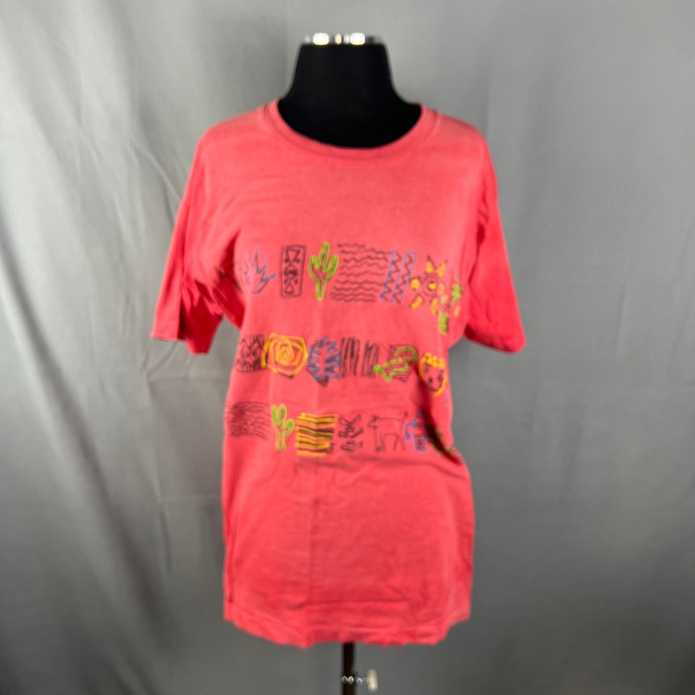 Vintage La Chic T Shirt Womens Red Southwest Aztec Print Short Sleeve Crew Neck